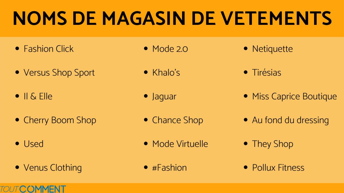 Noms de magasin de vêtements