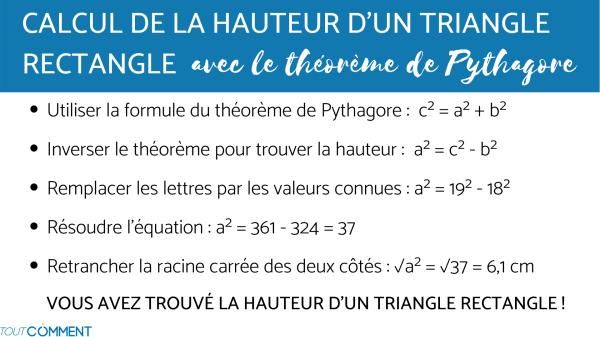 Comment trouver la hauteur d'un triangle rectangle en utilisant le théorème de Pythagore