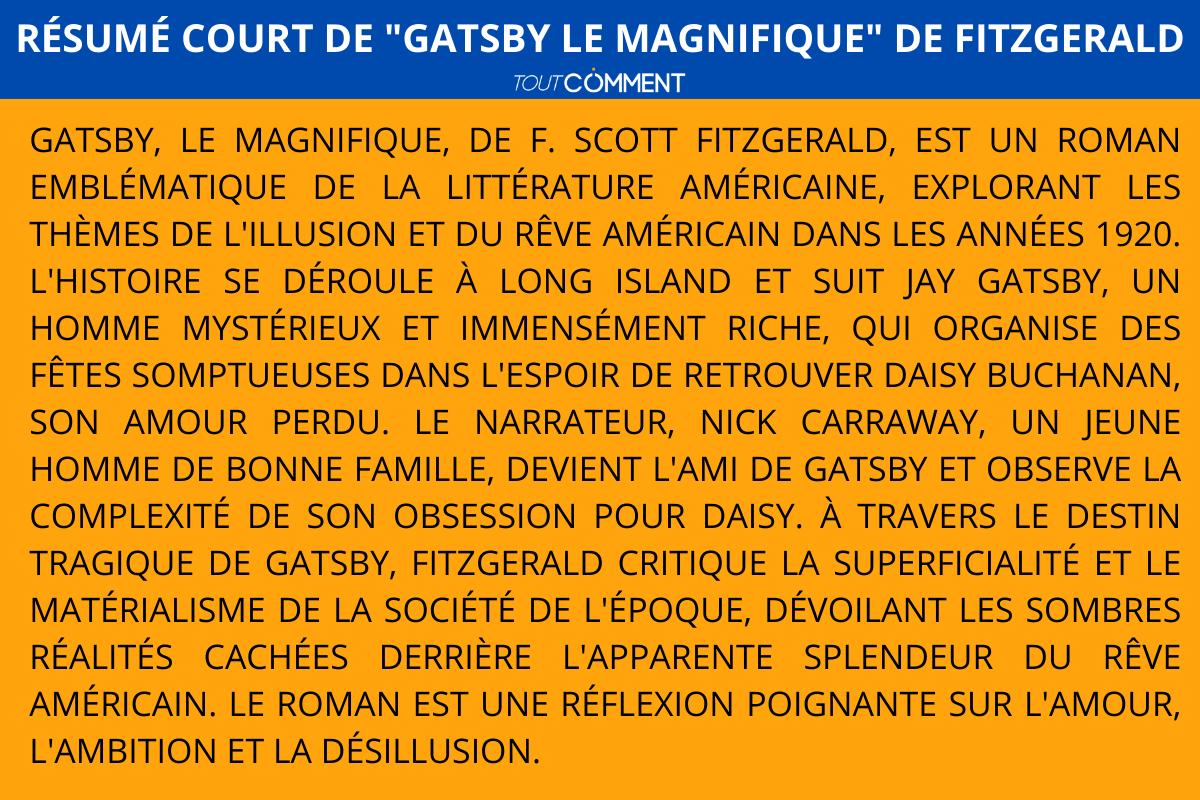 Résumé court de "Gatsby le magnifique" de Fitzgerald