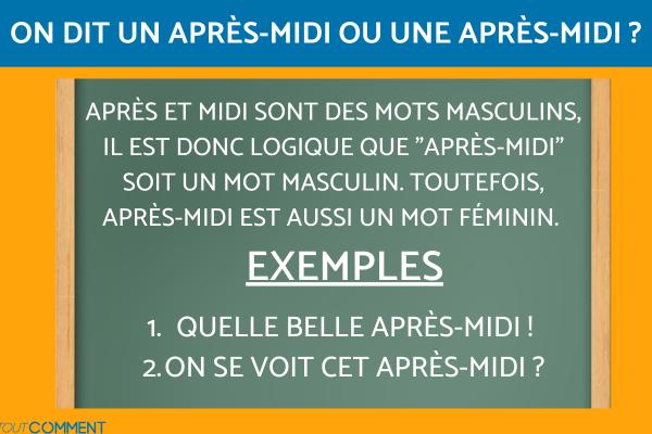 On dit Un après-midi ou Une après-midi