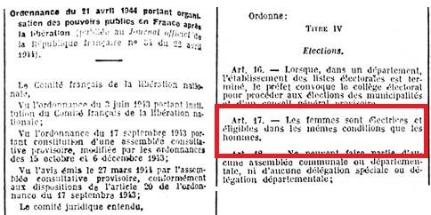 Le droit de vote des femmes en France (1944) - Le texte de loi sur le vote des femmes