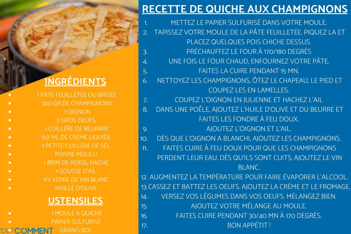 Recette de quiche aux champignons