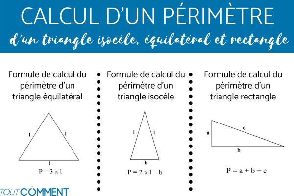 Comment calculer le périmètre d'un triangle isocèle, rectangle et équilatéral