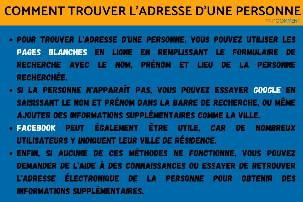 Comment trouver l'adresse d'une personne