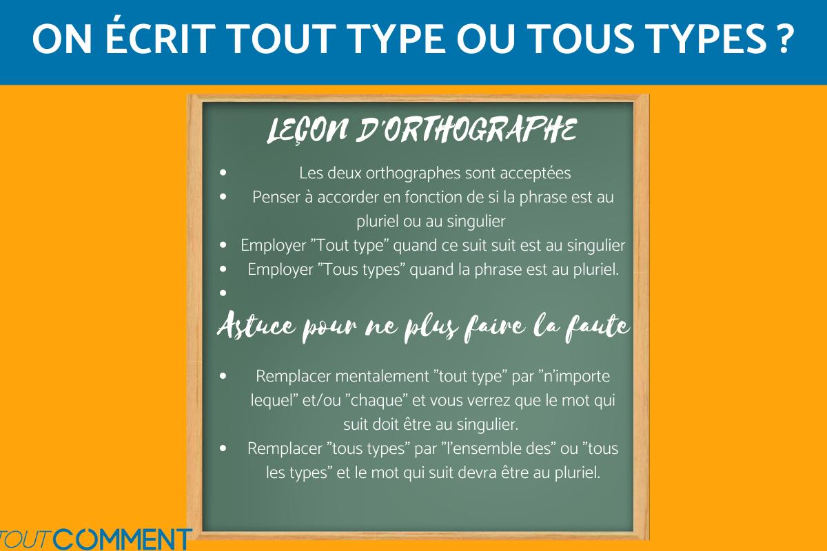 On écrit tout type ou tous types