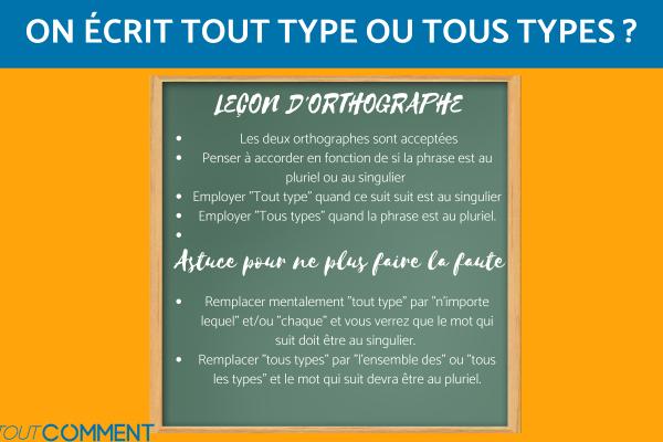 On écrit tout type ou tous types