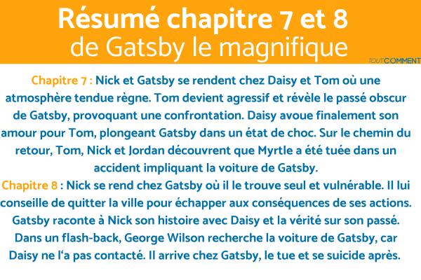 Résumé entier et détaillé de "Gatsby le magnifique" - Résumé du chapitre 7 et 8 de Gatsby le magnifique