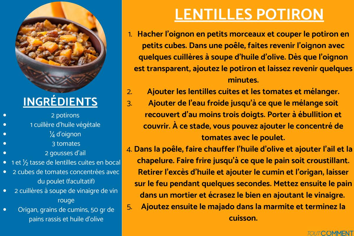 Recette de lentilles potiron