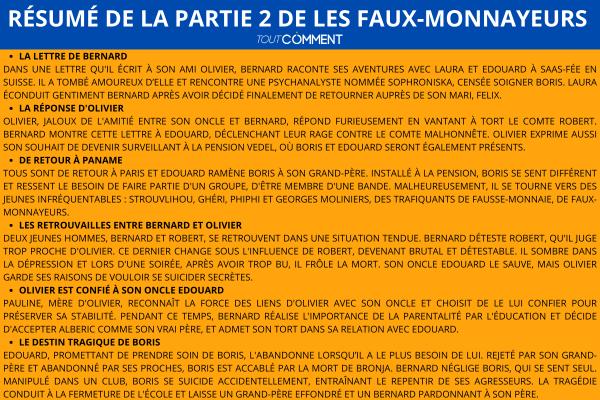 Résumé détaillé des Faux-Monnayeurs - André Gide - Résumé de la partie 2 de Les Faux-Monnayeurs